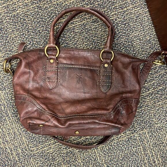 Frye burgundy brown distressed cross body satchel hand bag - Picture 2 of 9